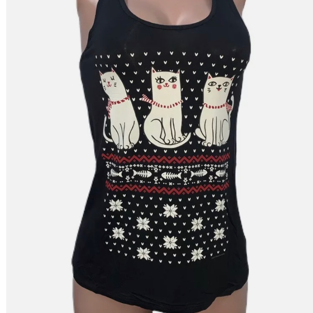 Black Christmas Cat Lady Holiday Tank Top New